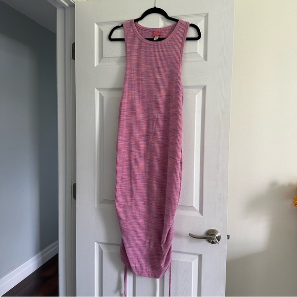 Size XL Paisley Sky Pink Heathered Maternity Side Ruched Dress - Picture 5 of 9